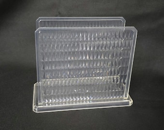 Vintage Arrow Clear Acrylic Napkin Holder, Diamond/Prism Cut Plastic Organizer, Made In USA