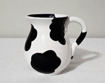 Vintage Lorrie Veasey Cow Print Creamer Pitcher, Our Name Is Mud Ceramic Milk Jug