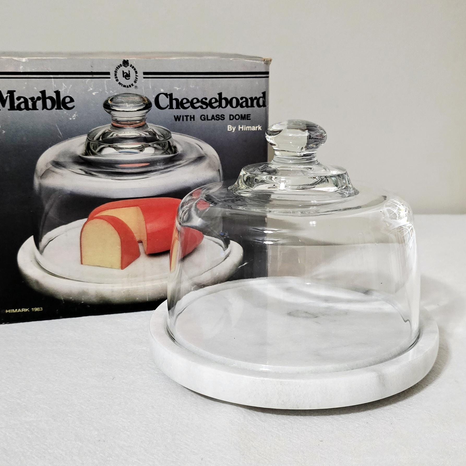 Vintage 1983 Himark Marble Cheeseboard With Glass Dome Cloche