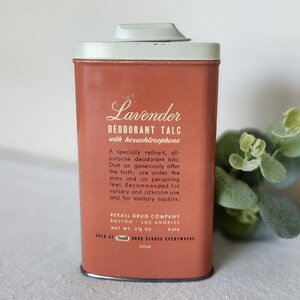 Vintage Tin Rexall Lavender Deodorant Talc Advertising Tin image 2