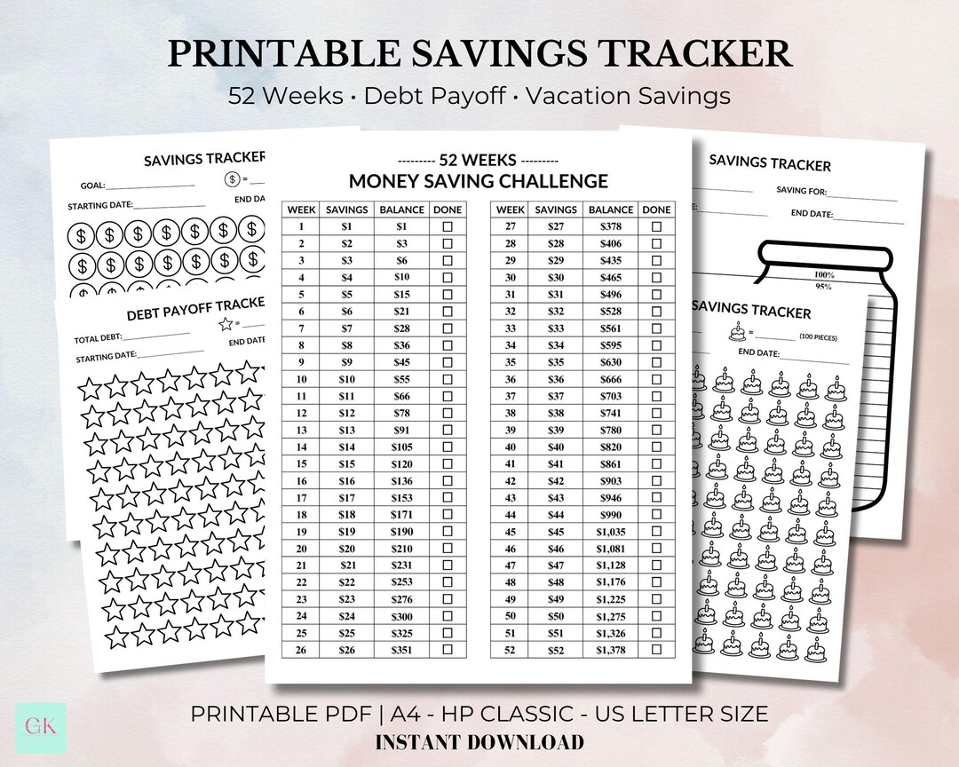52 Week Savings Challenge Printable, Money Saving Tracker, Debt Payoff ...