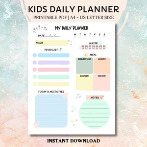 Afdrukbare dagelijkse planner voor kinderen|Afdrukbare dagelijkse dagboek voor kinderen|Dagboek voor kinderen|Digitale download|Afdrukbare dagelijkse planner|To-do-lijst