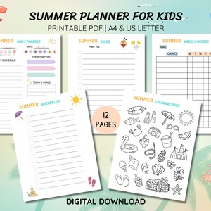Printable Summer Planner for Kids|Summer Activities for Kids|Kids Summer Schedule|Fun Summer Planner|Reading Log for Kids|Summer Bucket List