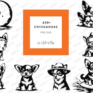 430+ schattige chihuahuabundels Hoge kwaliteit SVG PNG 300 DPI printables transparante achtergrond prachtige decoratie