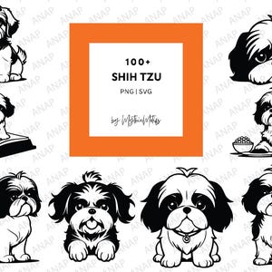100 schattige Shih Tzus-bundel hoge kwaliteit SVG PNG 300 DPI afdrukbare bestanden transparante achtergrond prachtige decoratie