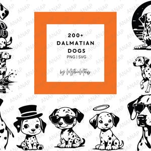 200+ schattige en brutale Dalmatiërs bundel hoge kwaliteit SVG png 300 dpi printables transparante achtergrond mooie decoratie de Dalmatische hond