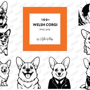 100+ schattige Welsh Corgi hoge kwaliteit SVG PNG 300 DPI afdrukbare transparante achtergrond mooie decoratie