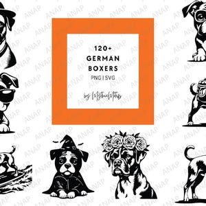 120+ schattige Duitse boxerbundel Hoge kwaliteit SVG PNG 300 DPI printables transparante achtergrond mooie decoratie