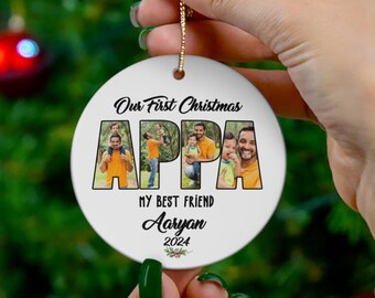 Adorno navideño personalizado para nuestro primer bebé Regalo con foto personalizado para Appa Regalo de Navidad para papá para una nueva mamá Recuerdo para un nuevo esposo