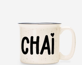 Taza de té chai divertida: taza de té de cerámica beige moteada - 355 ml