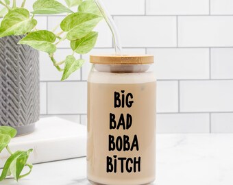Vaso Big Bad Boba Bitch, divertido regalo para amantes del té de burbujas, perfecto para fanáticos obsesionados con Boba, taza de café o té peculiar, taza de viaje con pajita de vidrio