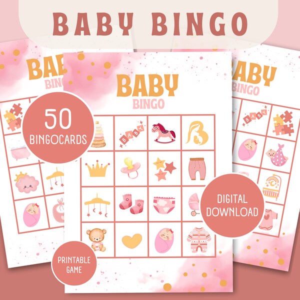 50x Baby bingo. fun babyshower game to play at a baby shower. Instant download, printable at home. Babyshower bingo, baby shower games