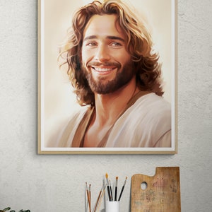 Retrato sonriente de Jesús, Alegría y Tranquilidad, Fe y amor
