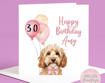 Personalised Cockapoo Birthday Card, Square Card, Dog Lover Gift, Any Age