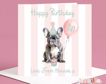 Personalised French Bulldog Birthday Card, Frenchie Dog (Matte Cardstock) 6 x 6"