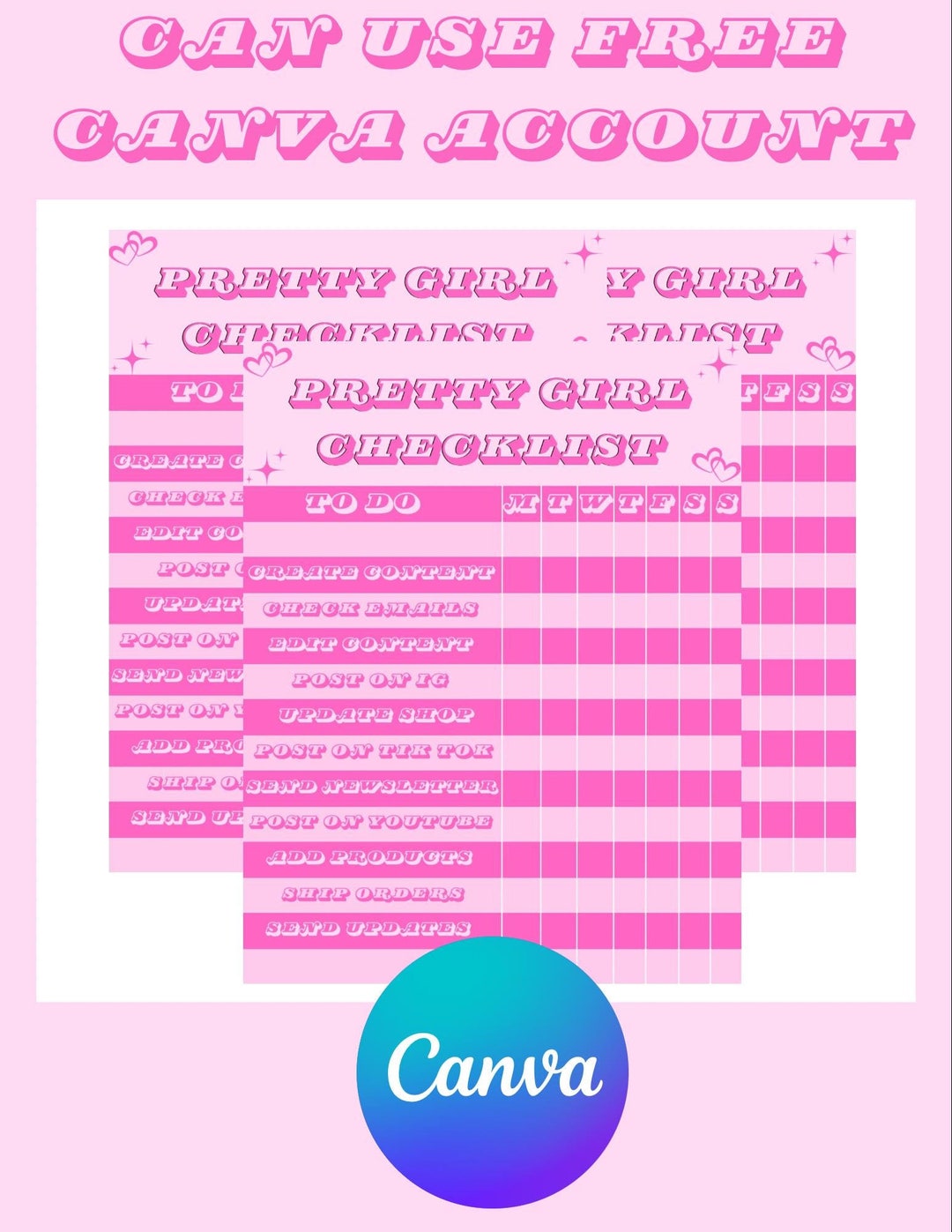Editable Pretty Girl Checklist | Cute Aesthetic Planner for Influencers ...
