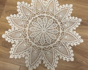 Handmade crochet doily, lace table decor in ecru