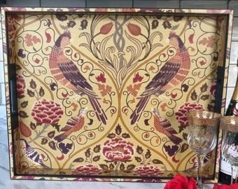 William Morris Seasons by May Morris - solid wood extra large decoupaged decorative serving tray for Ottoman, footstool or coffee table