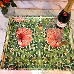 William Morris Pimpernel Morris & Co tray  - solid wood extra large handmade wooden decoupaged decorative serving, footstool or coffee tray