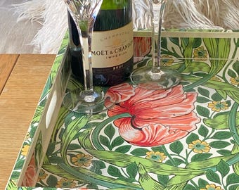 William Morris Pimpernel Morris & Co tray  - solid wood extra large handmade wooden decoupaged decorative serving, footstool or coffee tray