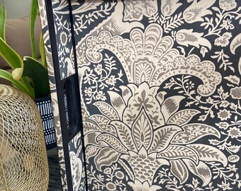 William Morris Ottoman tray Indian charcoal nickel - Solid wood extra large handmade wooden decoupaged decorative serving or footstool tray