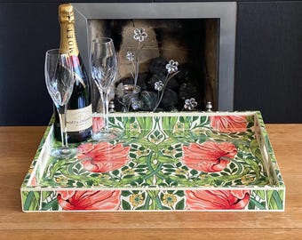 William Morris Pimpernel Morris & Co tray  - solid wood extra large handmade wooden decoupaged decorative serving, footstool or coffee tray