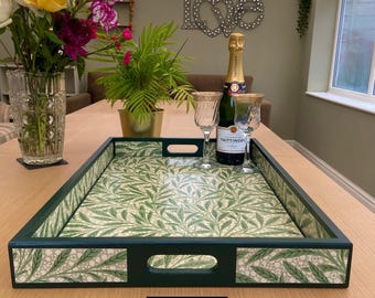 William Morris Ottoman tray Emery’s Willow. Solid wood extra large handmade wooden decoupaged decorative serving butler or footstool tray