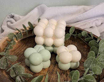 Bellenblaaskaarsen gemaakt van sojawas | Set van 2 | Ecologisch | Alternatief met een houten lont