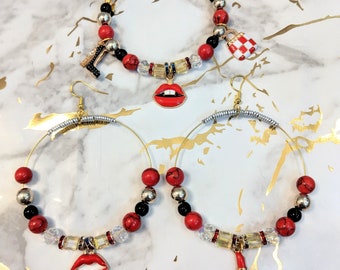 Lipstick Mood Bracelet & Hoop Earring