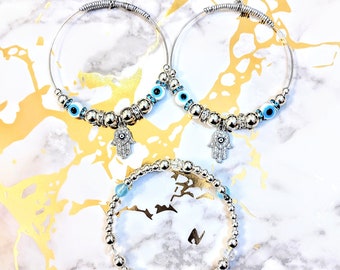 Evil Eye Hamsa Bracelet & Hoop Earrings Set