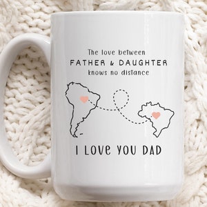 Mug amour longue distance père fille, carte du coeur, tasse à café papa je t'aime, cadeau unique pour papa