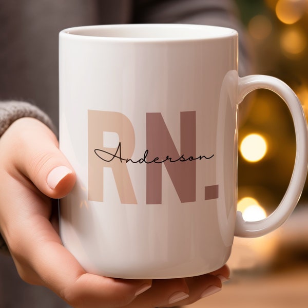 Personalized RN Nurse Initials Mug, Elegant Script Monogram, Custom Nurse Appreciation Gift