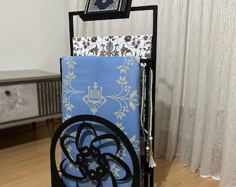 Handcrafted Metal Prayer Rug & Quran Stand | Elegant Prayer Rug Holder | Modern Islamic Home Décor | Prayer Mat Organizer