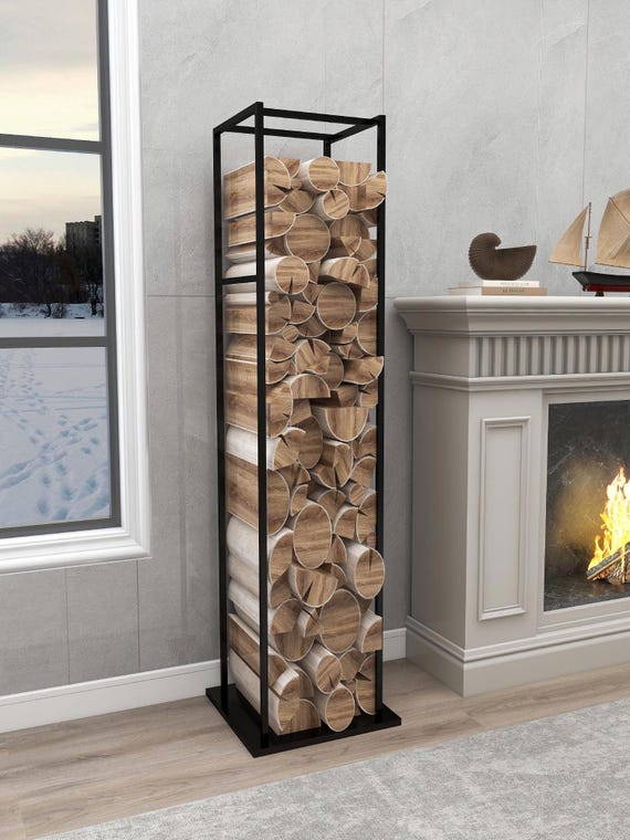 Minimalist Metal Firewood Rack, Indoor Firewood Holder & Log Storage, Modern Firewood Box for Indoor Use, Firewood Storage