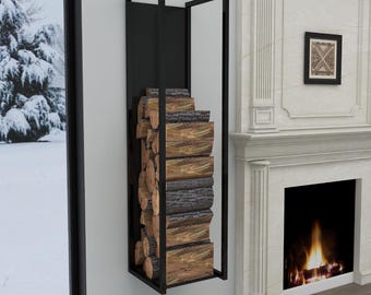 Support mural pour le bois de chauffage - Support pour bûches d'intérieur - Rangement du bois de chauffage - Support pour le bois de chauffage en métal pour la maison