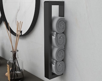 Suporte de toalha de parede em metal preto – Organizador de banheiro moderno