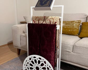 Elegant Handmade Metal Prayer Rug and Quran Stand-Elegant Islamic Prayer Rug Organizer with Quran Holder,Perfect Touch for IslamicHome Decor