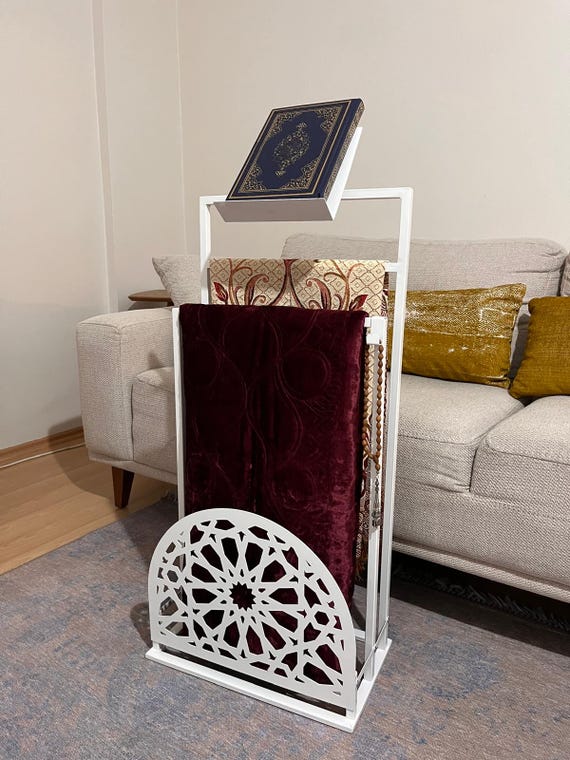 Elegant Handmade Metal Prayer Rug and Quran Stand-Elegant Islamic Prayer Rug Organizer with Quran Holder,Perfect Touch for IslamicHome Decor