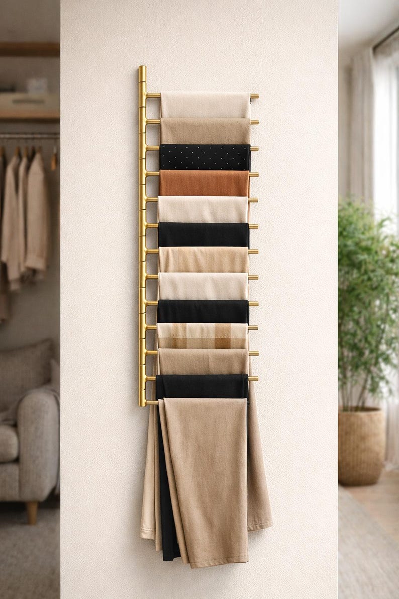 Movable Wall Mounted Metal Hanger – Scarf, Shawl, Towel, Pants and Tie Organizer – Space Saving Multi-Purpose Rack image 9