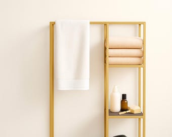 Modern Metal Towel Rack with Shelves – Freestanding Bathroom Storage