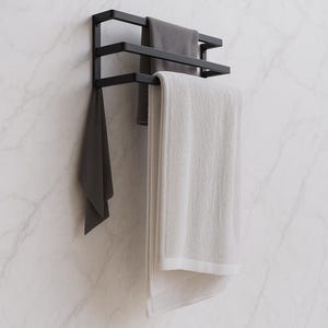 Wall Mounted Towel Rack – 3 Tier Modern Towel Holder with Hooks | Space-Saving Blanket, Quilt, and Clothes Hanger