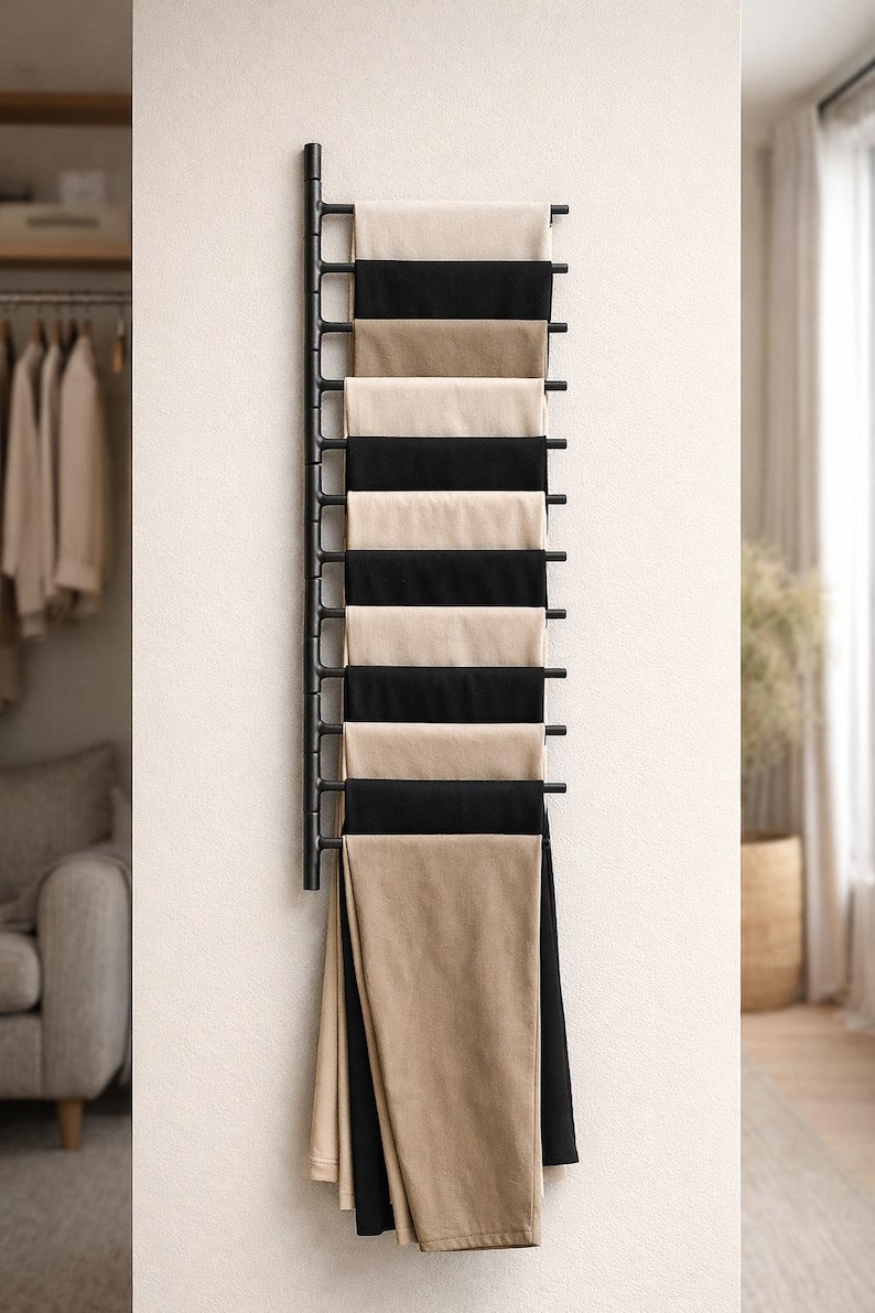 Movable Wall Mounted Metal Hanger – Scarf, Shawl, Towel, Pants and Tie Organizer – Space Saving Multi-Purpose Rack image 8