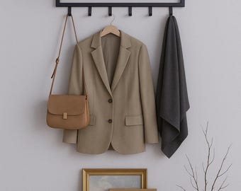 Entryway Organizer | Minimal Wall Mounted Coat Rack with Shelf | Coat Hooks with Shelf | Clothing Hanger Rack