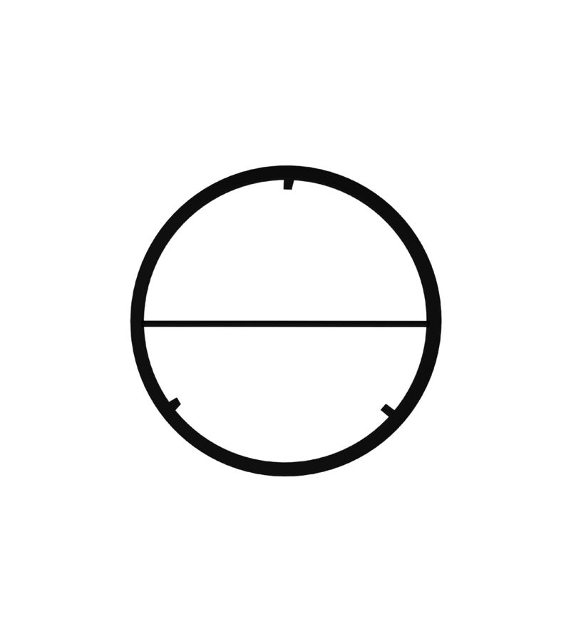 May include: A black circular target reticle with a horizontal line bisecting the circle and short vertical lines at the top, bottom, and sides. The reticle is set against a white background.