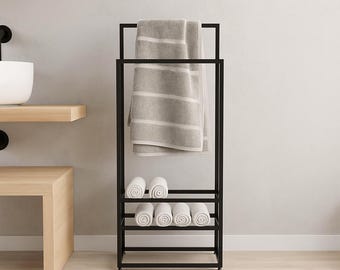 Freestanding 2-Bar Towel Rack, Modern Bathroom Organizer