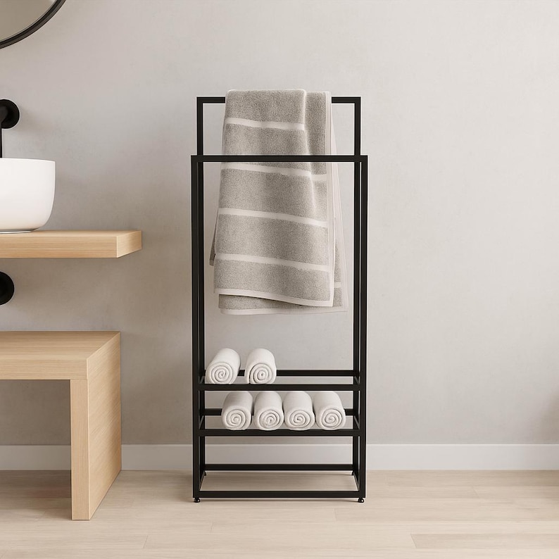 Freestanding 2-bar Towel Rack, Modern Bathroom Organizer - Etsy