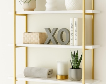 Minimalist Floating Shelf, Metal and Wood Wall Rack Organizer