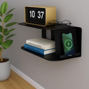 Modern Metal Floating Nightstand, Wall Mounted Bedside Shelf, Phone Charging Shelf, Minimalist Small Bookshelf,Minimalist Book Holder