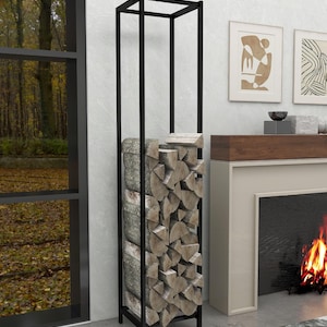 Indoor Metal Firewood Rack - Stylish Firewood Storage & Holder for Home ,Firewood Holder ,İndoor Log Storage ,Log Holder, Firewood Box