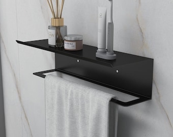 Wall Mounted Shelf with Towel Rack – Minimalist Metal Bathroom Organizer